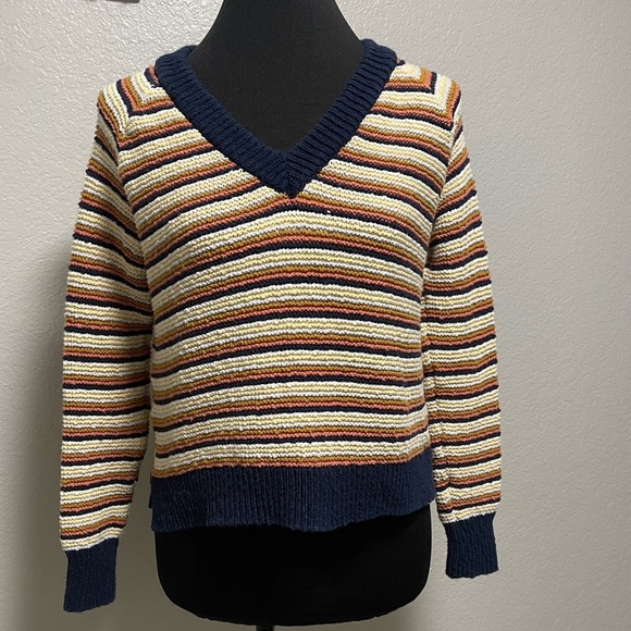 Madewell Arden V-Neck Crop Pullover Sweater Women's Size XXS Multi Stripe AC786 - Picture 2 of 8